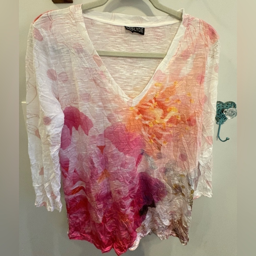 Pink and Orange Graphic 3/4 Sleeve Blouse